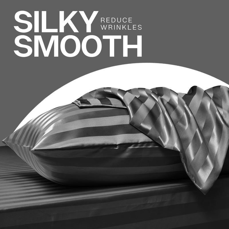 MR&HM Satin Pillowcase for Hair and Skin, Silk Satin Pillowcase 2 Pack, King Size Pillow Cases Set of 2, Silky Pillow Cover with Envelope Closure (20x40, Dark Grey Striped) - Image 4